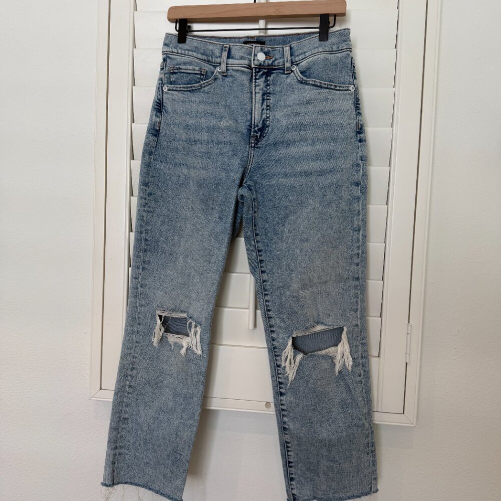 Express Jeans Straight Ankle High Rise 6R - Distressed with Acid Wash